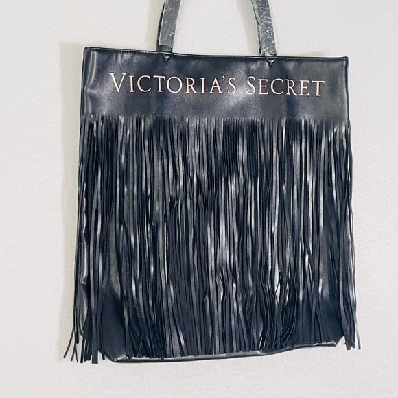 Victoria's Secret Black Tote Shoulder Bag Fringes BIKER BOHO FESTIVAL WESTERN - Picture 6 of 7